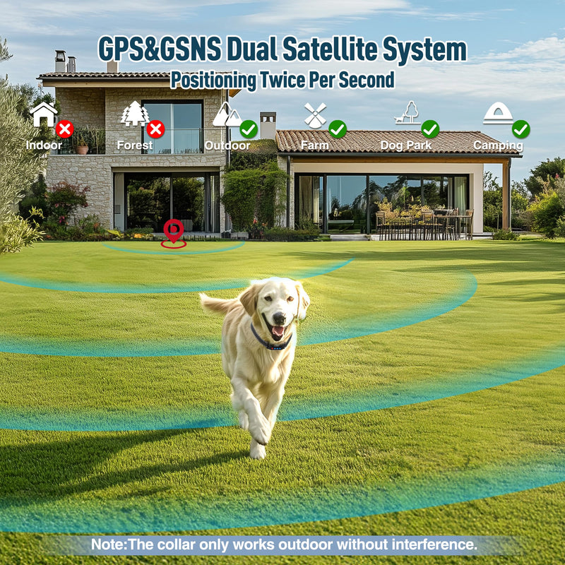 GPS Dog Collar Fence System - Invisible Electric Fence for Dogs with 3 Warning Modes, Adjustable Radius 33-9999Yards, IPX7 Waterproof Rechargeable Wireless Dog Fence for Outdoor Use Black 1 Collar