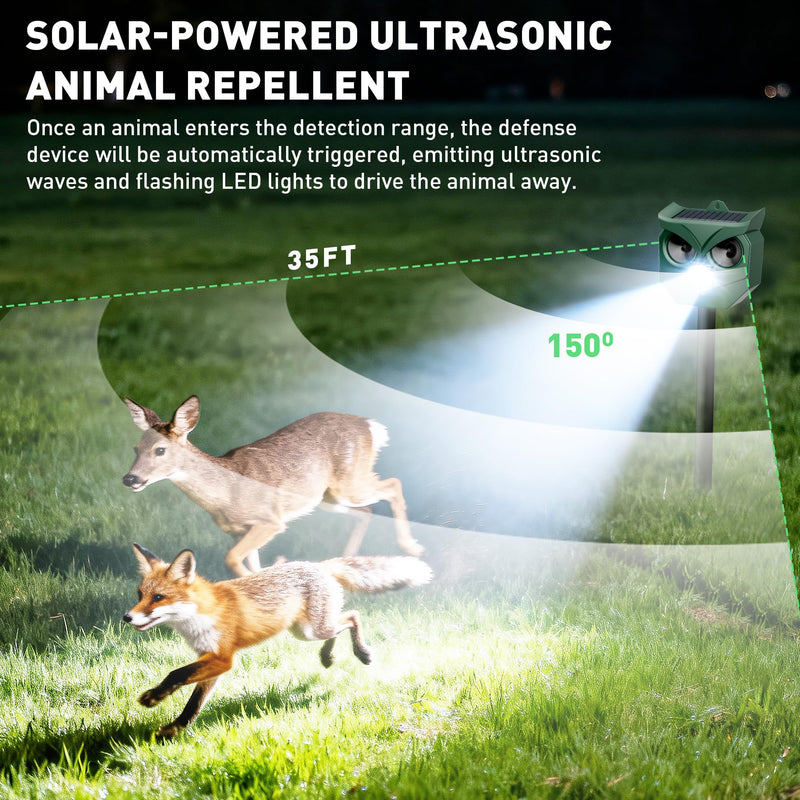 Ultrasonic Animal Repeller with LED Strobe Lights - Outdoor Solar Powered for Squirrels, Deer, Raccoons, Rabbits, Skunks, Cats, Dogs - Protects Garden, Yard, Lawn, Farm & Crops 2PCS - PawsPlanet Australia