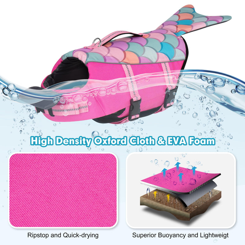 cyeollo Dog Life Jacket Mermaid Safety Dog Vest with Rescue Handle for Swimming Boating Dog Life Jacket for Small Dogs Medium (Chest Girth: 20"-24") 1# Pink Mermaid - PawsPlanet Australia