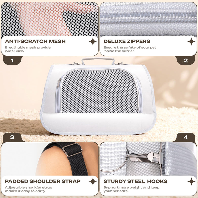 Small Pet Carrier for Cats, Rabbits, Guinea Pigs – Airline Approved Soft-Sided Travel Bag, Lightweight Dog Carrier, Ventilated & Foldable (Up to 10 lbs, Beige) - PawsPlanet Australia
