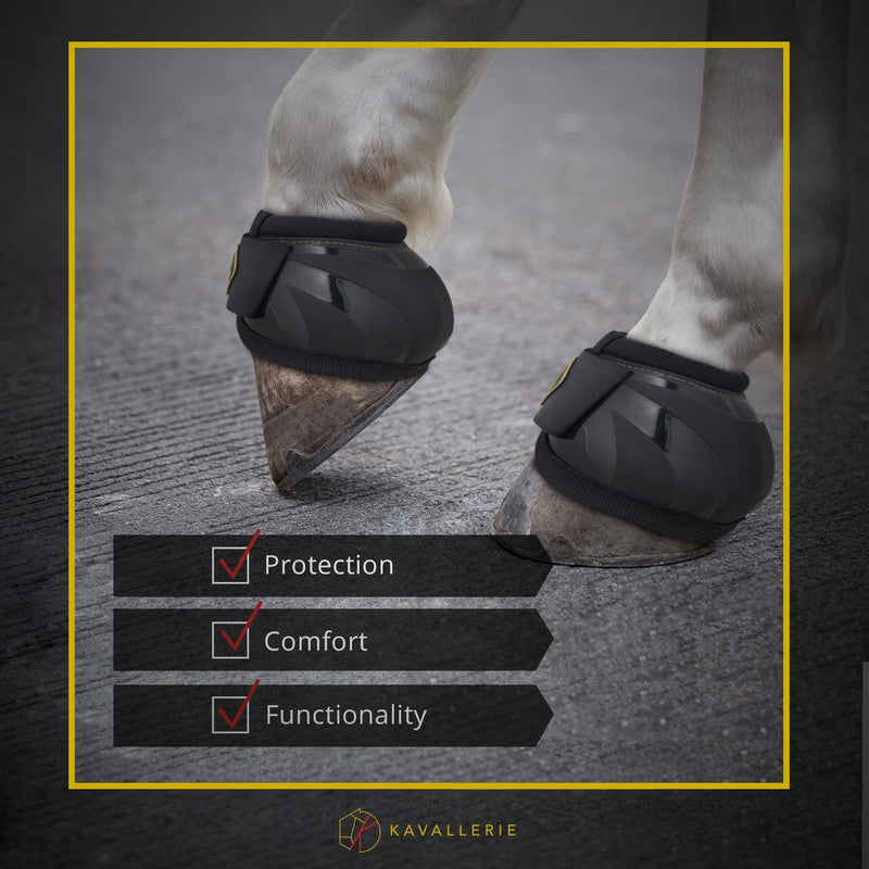 Kavallerie PRO-K Soft No Turn Bell Boots Ultimate Hoof Protection, with Anti-Spin Fastening System, Durable & Prevents Overreaching Black XXL - PawsPlanet Australia