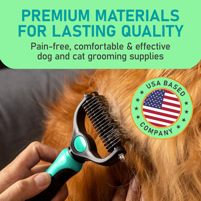 Maxpower Planet Hair Brush - Double Sided Shedding, Dematting Undercoat Rake for Dogs and Cats - Extra Wide Dog Grooming Brush, Reduce Shedding by 95%, Turquoise Large - PawsPlanet Australia