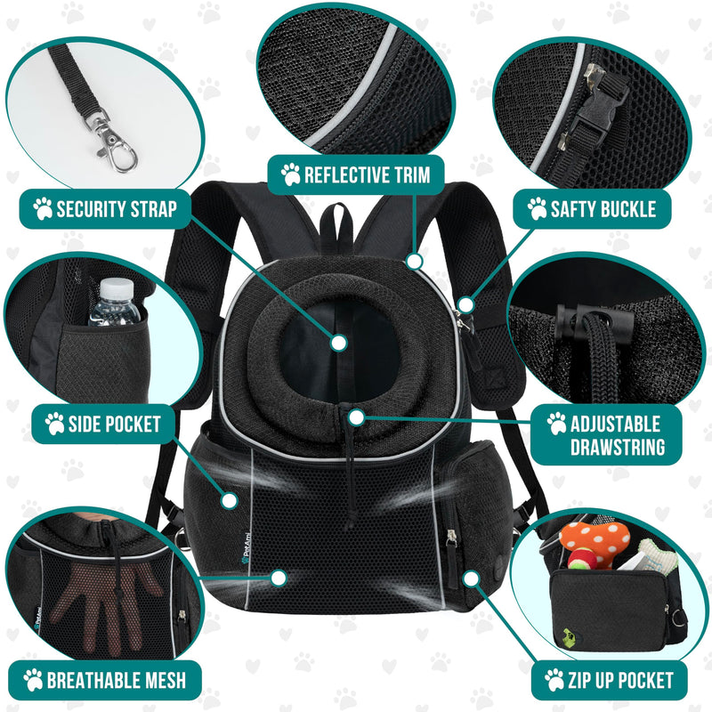 PetAmi Dog Front Carrier Backpack, Ventilated Adjustable Dog Pet Cat Chest Carrier Backpack, Dog Carrier for Hiking Camping Travel, Small Dog Puppy Medium Cat Carrying Bag, Max 14 lbs, Black Large (16.5x10x17) - PawsPlanet Australia