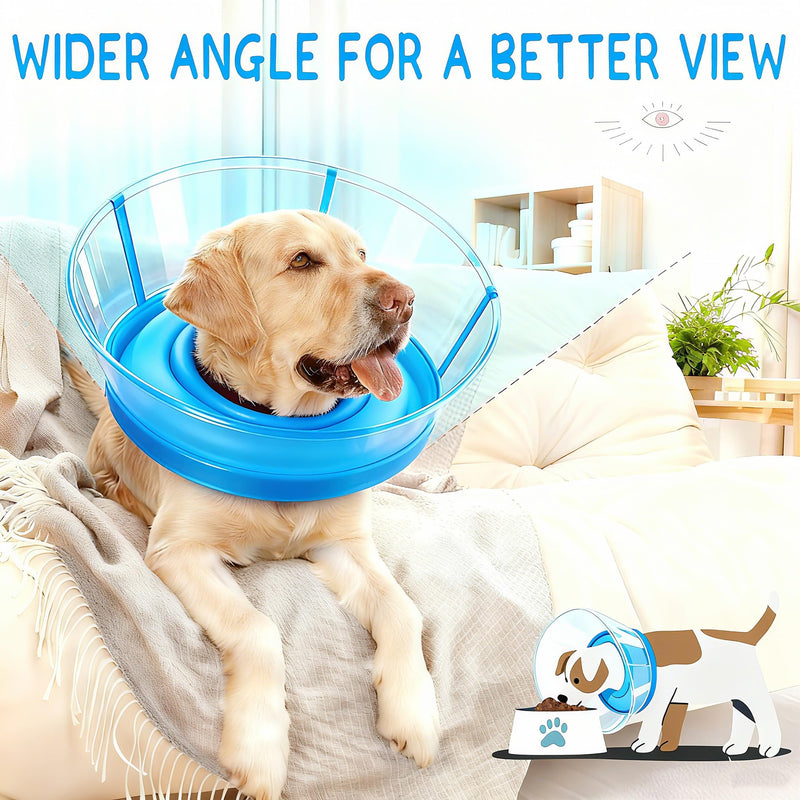 2-in-1 Soft Inflatable Dog Cone Collar Alternative with Enhanced Anti-Licking Guard Shield, Dog Collar After Surgery, Adjustable Recovery Cones for Large Medium Small Dogs and Cats(Blue, M+) Blue M+(Neck Girth:12"-15")