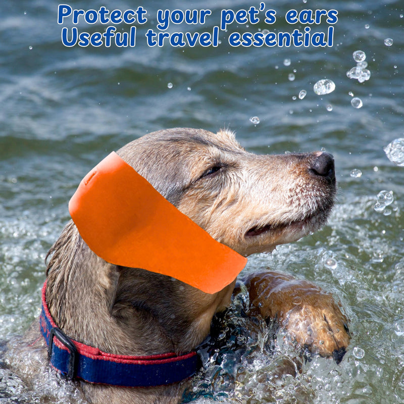 2pcs Dog Ear Covers for Swimming, Ear Protection for Dogs Bathing, Dog Bath Supplies, Ears Wrap for Dogs, Waterproof Ears Covers Swimming Cap, Adjustable Shower Cap, Puppy Swim Cap (Orange, Blue, L) Orange, Blue