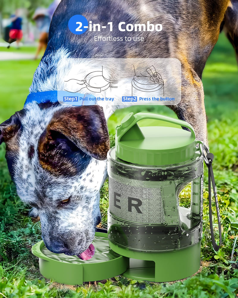 lesotc Dog Travel Water Bottle Portable with Pull-Out Drinking Bowl, 77oz Large Travel Water Bowl Dispenser for Dogs Camping Essentials Hiking Beach Road Trip Park Walking On The Go Must Haves, Green 77OZ-Olive Green - PawsPlanet Australia