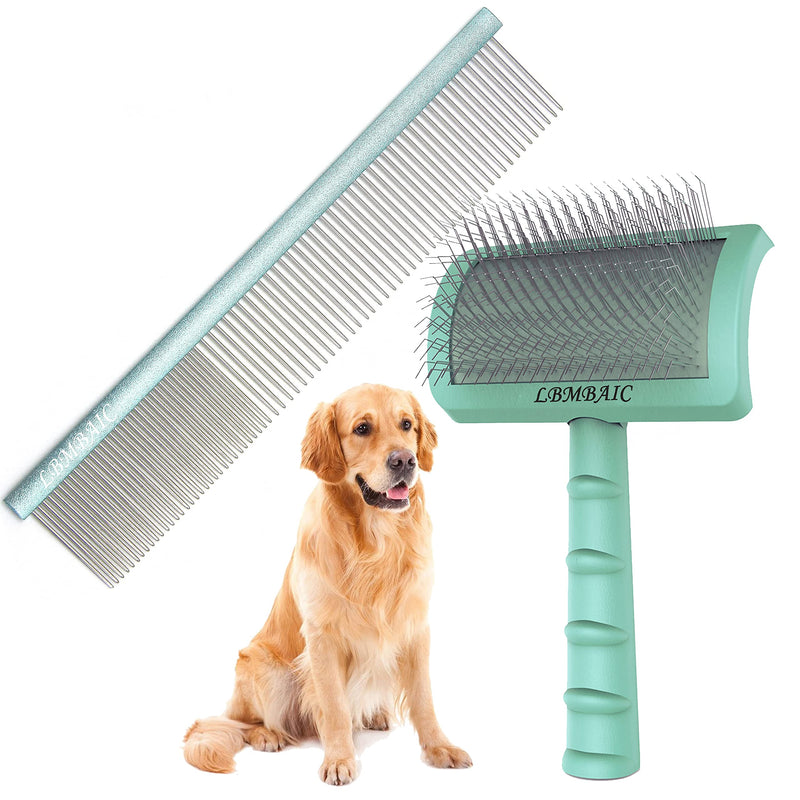 10inches Large Long Wide Tooth Metal Grooming Comb and Slicker Brush for Long Thick Coat Dogs and Cats.