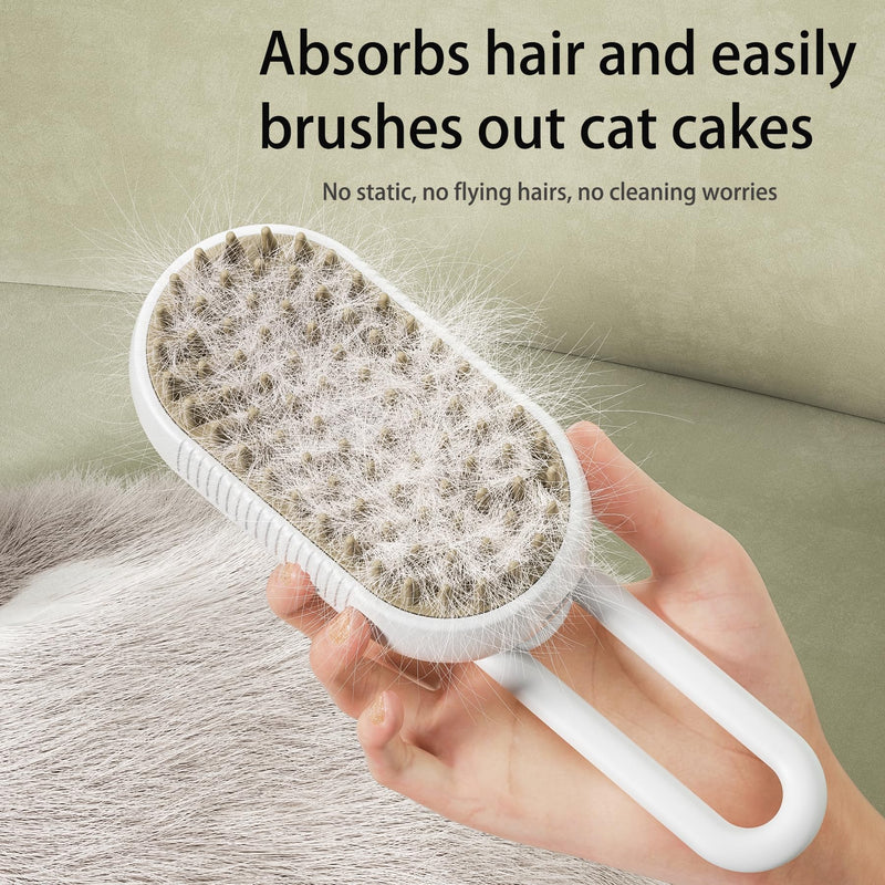 Cat Steamy Brush 3 in 1 Cat Cleaning Brush Pet Massage Spray Comb Cats Dogs Steamy Brush for Removing Tangled and Loose Hair with Rotatable Handle, White - PawsPlanet Australia