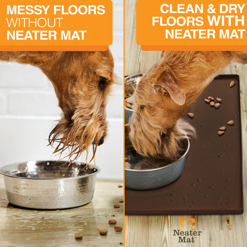 Neater Pet Brands Neater Mat - Waterproof Silicone Pet Bowls Mat - Protect Floors from Food & Water (24" x 16" Silicone, Brown) 24" x 16" - PawsPlanet Australia