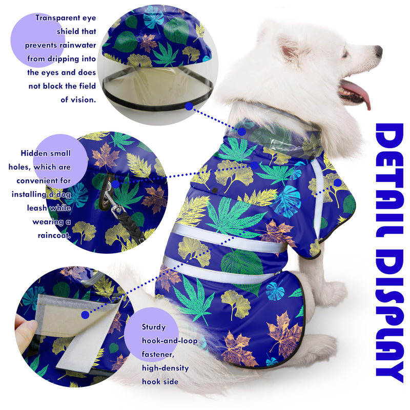 Dog Raincoat, Adjustable Rain Jacket with Hooded Double Layer for Large Medium Small Dogs Puppies, Lightweight Waterproof Rain Coat Poncho with Reflective Stripe Leaf Blue,XL X-Large - PawsPlanet Australia