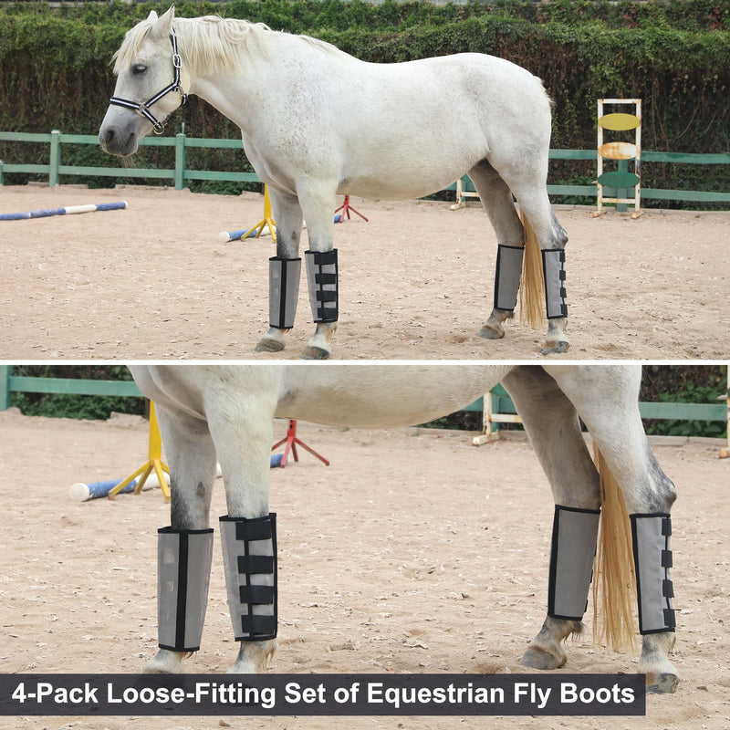 Horse Fly Boots Set of 4 - Non-Slip Leg Guards Extra Tough Mesh Ventilated, Adjustable Horse Fly Leggings Reduce Stomping & Hoof Stress & Leg Fatigue Grey Medium - PawsPlanet Australia