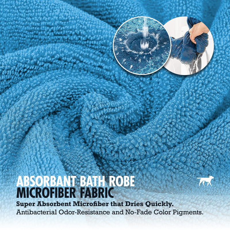 Tuff Pupper Fast Drying Dog Bath Robe | 800 gsm Plush Dog Towel Bathrobe/Dressing Gown | Super Absorbent Pet/Puppy Bathrobe | Adjustable Hood & Belly Strap | Super Soft | Fast Drying (XXL, Blue) XX-Large - PawsPlanet Australia