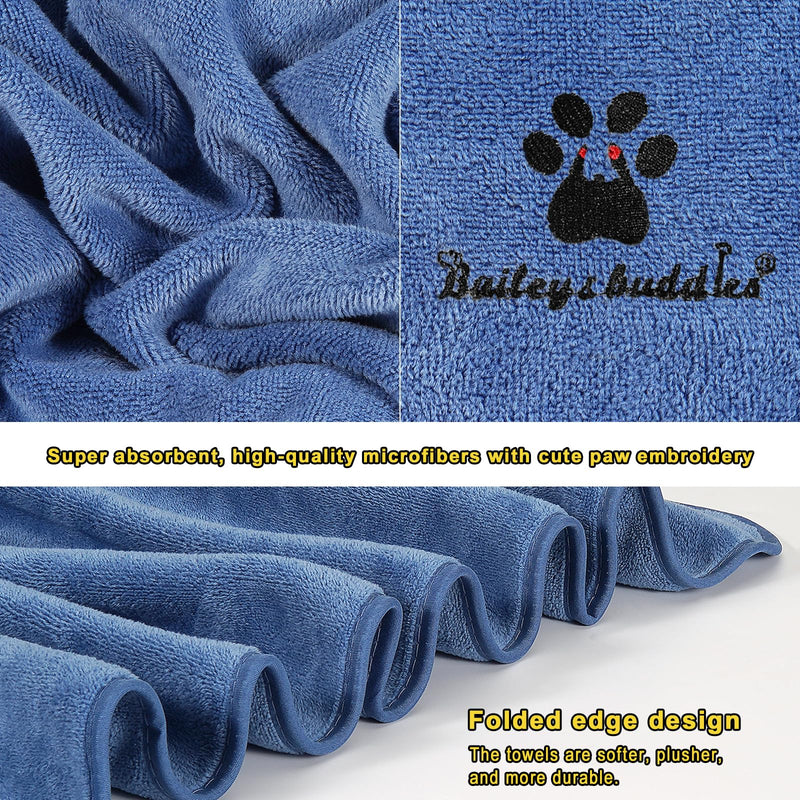 Bailey & buddies Dog Towels – Super Absorbent Microfibre Pet Towel Set (2 Pack, Green & Blue) | Quick Dry, Soft & Durable, 100×50cm for Dogs, Cats & Other Pets