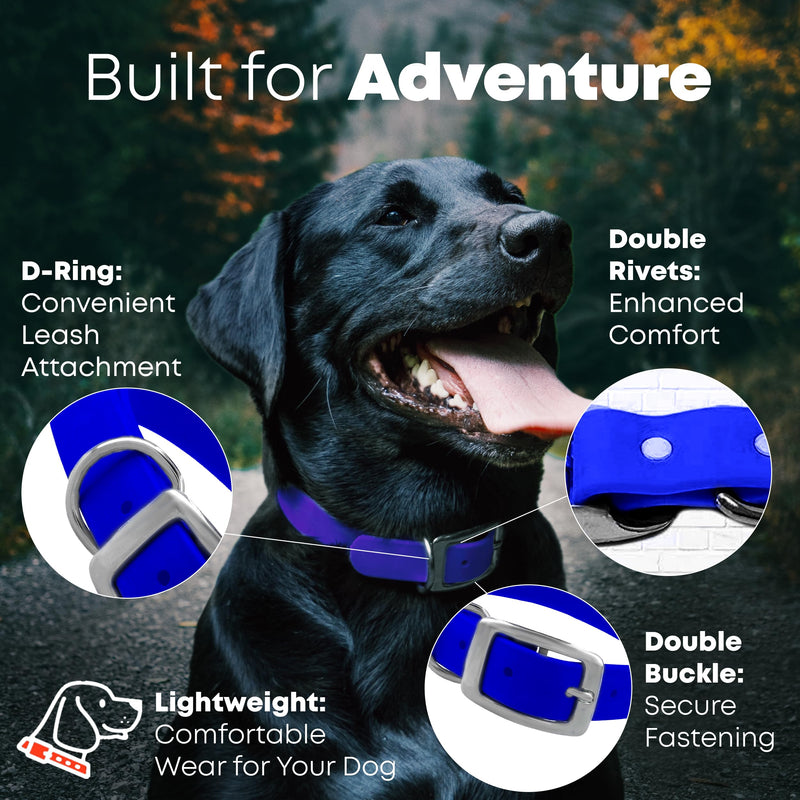 Regal Dog Products Large Blue Waterproof Dog Collar and Leash Set | Heavy Duty Double Buckle & D Ring - 5'ft Leash | Adjustable Biothane Dog Collar | Chew Resistant Waterproof Collar for Dogs Large Collar & Leash