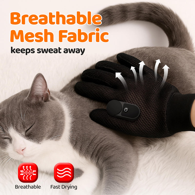 Pet Hair Remover Glove - Cat＆Dog Brush,Gentle Deshedding Efficient - Perfect for Dogs, Cats, Rabbits & Horses with Long/Short/Curly Hair,Includes Sprayer＆Waterless Shampoo(Right Hand, 1 Piece, Black) - PawsPlanet Australia