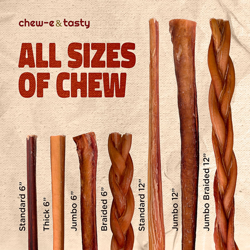 chew-e&tasty 6" Jumbo Braided Bully Sticks for Dogs (Pack of 5) - Long Lasting Beef Chews - Made of Digestible High Protein & Low Fat Dental Care Dog Bully Sticks for Medium to Large Breeds 6" Jumbo Braided - Pack of 5 - PawsPlanet Australia