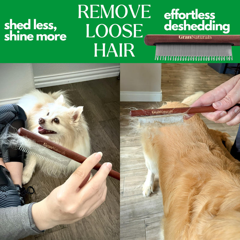 GranNaturals Wooden & Metal Pet Comb for Detangling Hair, Grooming Fur, Dematting for Large and Small Dogs, Long & Short Haired Cats - PawsPlanet Australia
