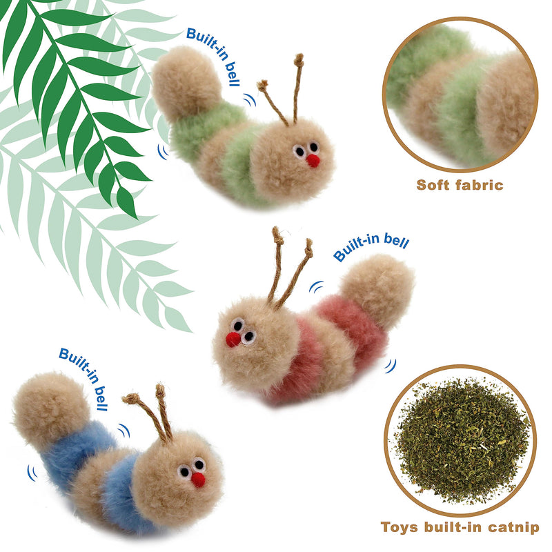 Interactive Natural 3 PK Catnip Toy, with Rattle, Bite Resistant, for All Ages Indoor Cat, Soft Caterpillar Toys, Fluffy Kitten Toy Small/ 3 Pck/ Cat Toy - PawsPlanet Australia