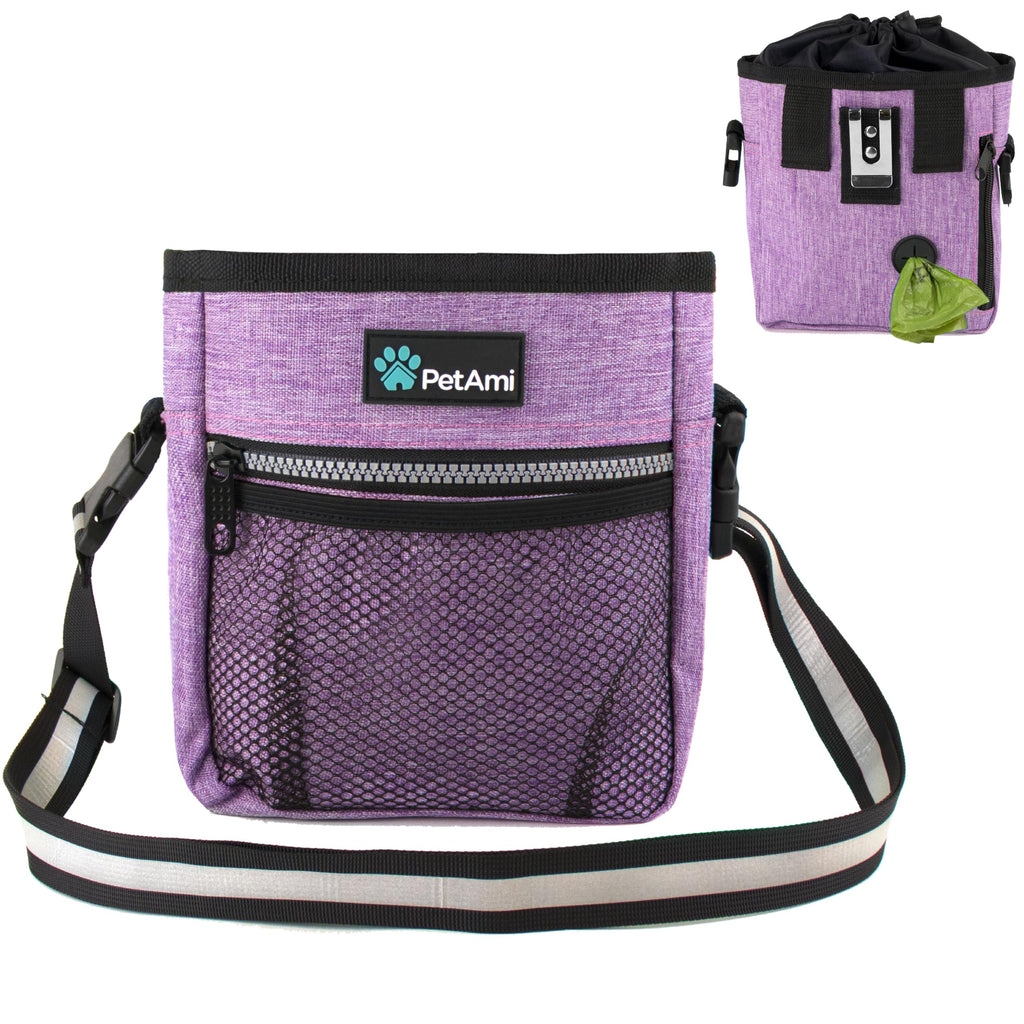 PetAmi Dog Treat Pouch, Pet Treat Pouch for Training, Dog Walking Bag Holder for Kibbles, Pet Food Toy, Dog Trainer Essentials Supplies, Poop Bag Dispenser, 3 Ways to Wear (Purple) One Size Heather Purple