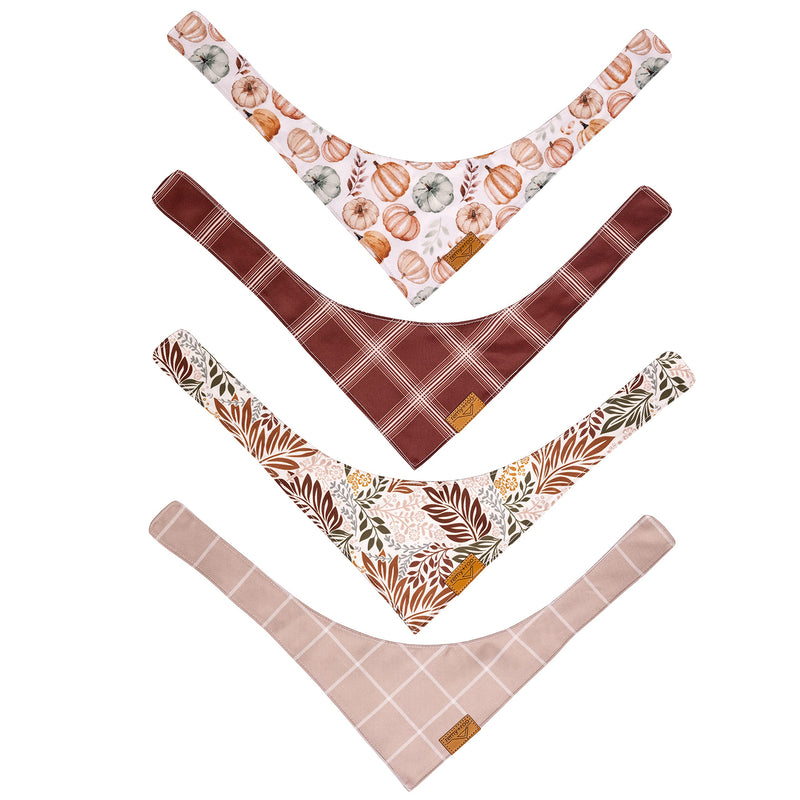 Remy+Roo Fall Dog Bandanas 4 Pack - Amber Set, Premium Durable Polyester Fabric, Patented Curved Design, Adjustable Fit for Small, Large, and XL Dogs, Trendy Patterns, Dog Fall Bandanas (Small) - PawsPlanet Australia