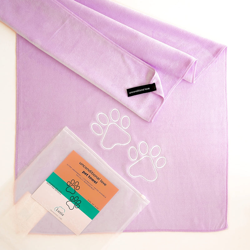 Unconditional Love | Premium Pet Drying Towel | Ultra Absorbent and Soft Microfiber Towel for Dogs and Cats (Lilac) Lilac Large - PawsPlanet Australia
