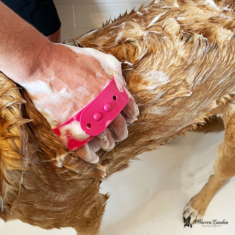Warren London 2-in-1 Bath & Groom Brush for Dogs & Cats – Red Silicone Scrubber & Applicator for Shampoo, Hydrating Butter or Leave-In Conditioner – Gentle Massaging Grip - PawsPlanet Australia