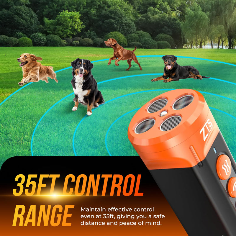 Dog Bark Deterrent Device Ultrasonic Anti Barking Device for Dogs with Flashlight Beep 35ft Range USB-C Rechargeable Humane Bark Control Training Tool for All Breeds with Whistle Belt Clip & Bag