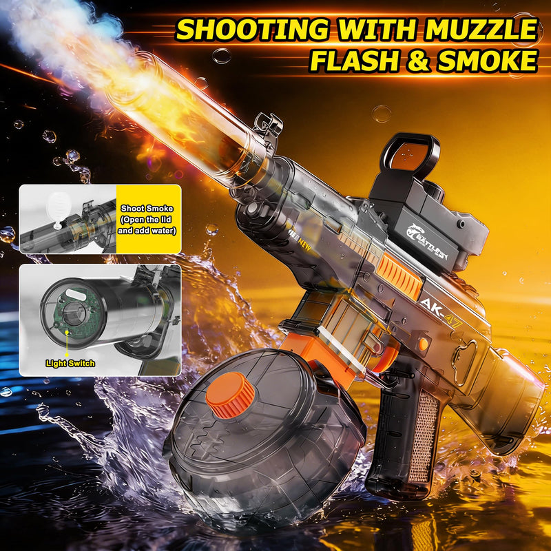Electric Water Gun for Kids & Adults - 32FT Long Range Automatic Squirt Gun with LED Muzzle Flash Automatic Refill 450ML Water Tank, Backyard Water Blaster Pistol Outdoor Pool Party Summer Toy(Grey) Grey - PawsPlanet Australia