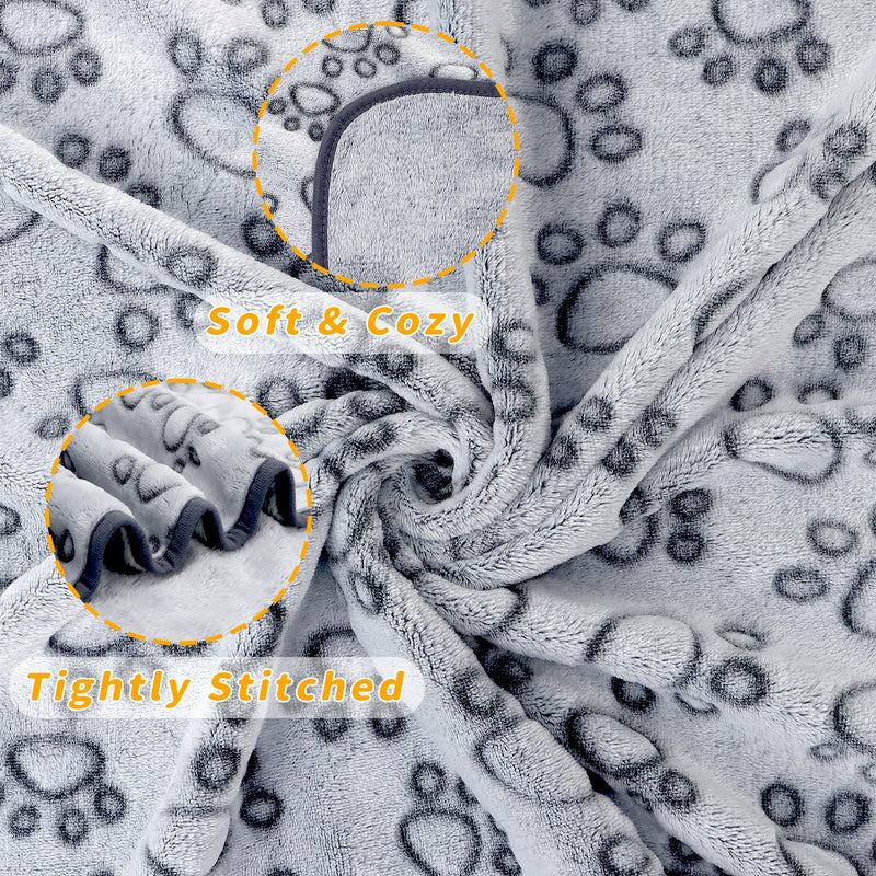 Fleece Dog Blanket for Medium Large Dogs - Washable, Cute Paw Print Pet Puppy Cat Blanket Gray(pack of 3) 32x40Inch - PawsPlanet Australia