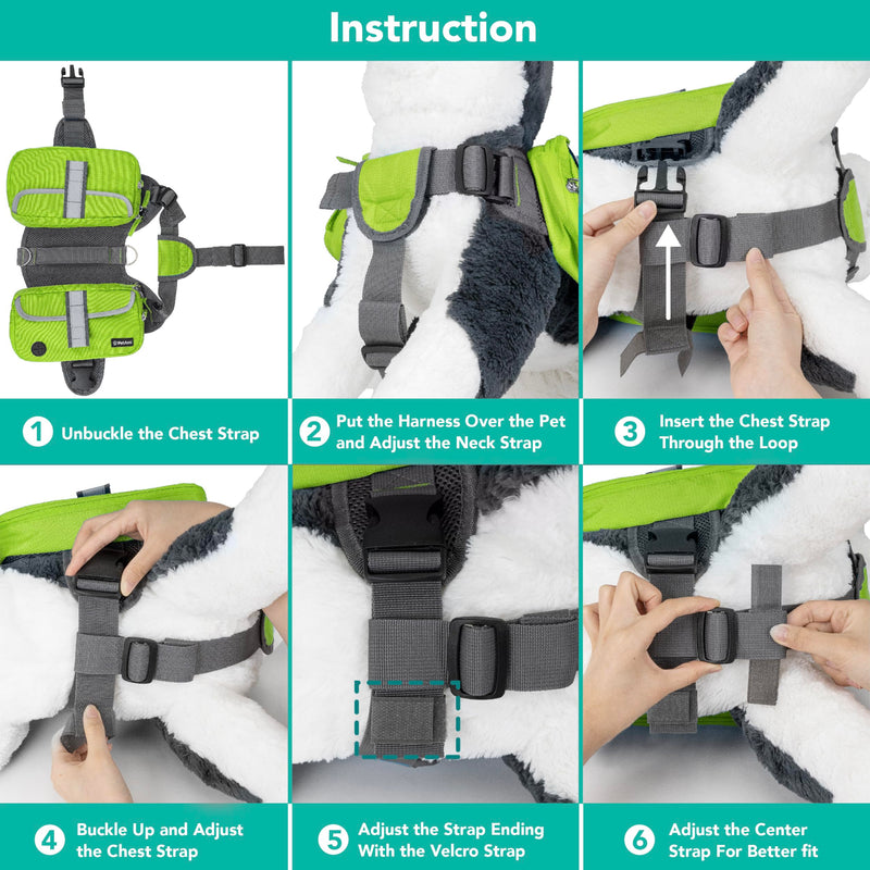 PetAmi Dog Backpack for Medium & Large Dogs, Saddle Bag for Dogs to Wear for Hiking, Pet Backpack Harness Dog Pack with Reflective Side Pockets for Walking Running Green - PawsPlanet Australia