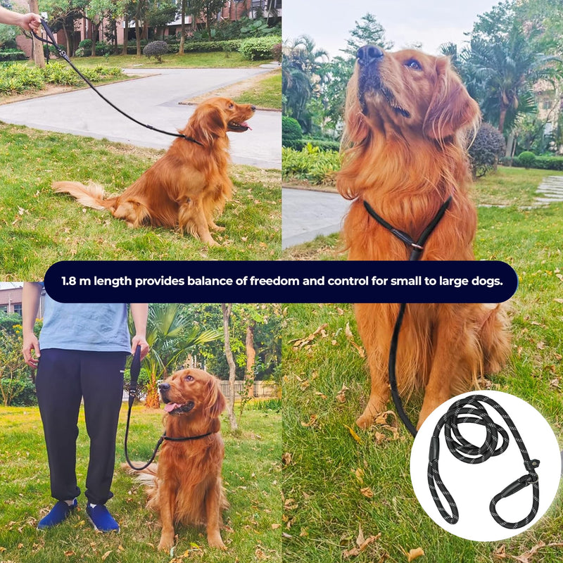 1.8m Rope Dog Lead, Slip-On Rope Leash No Collar or Harness Needed, Dog Training Leash, Suitable for Training or Walking, Adjustable Pet Lead (Black) Black - PawsPlanet Australia