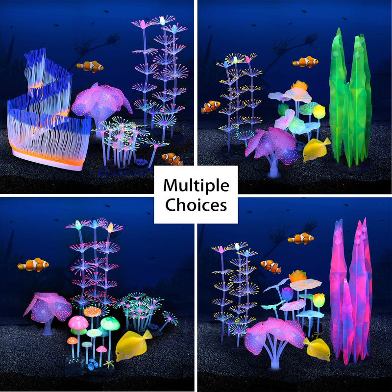 Glowing Fish Tank Decorations Plants, 4 pcs Glow Aquarium Decoration Plants Kit Glowing Sea Anemone Coral Ornaments - PawsPlanet Australia