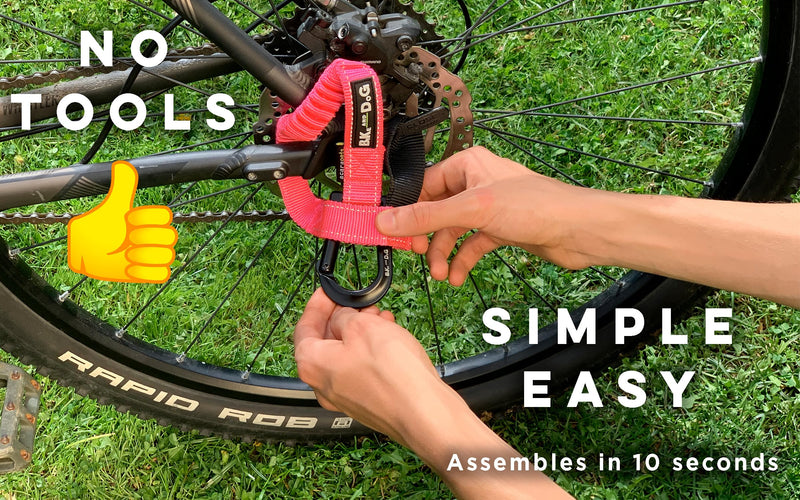 BIKE AND DOG - Dog Leash and Harness for Bicycle, Harness with 3 Rings, 2 are Sides, Includes 2 Special Cable Ties for Bicycle. Patented. (Fluorescent Pink, Leash) Fluorescent Pink - PawsPlanet Australia