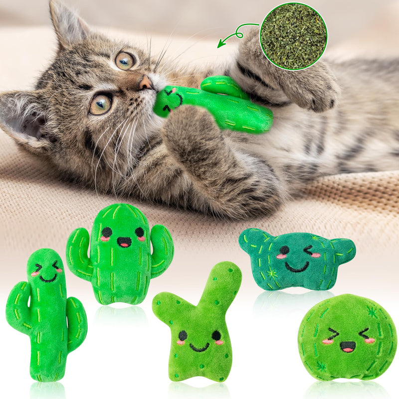 MALLMALL6 Catnip Toys for Cat - 5Pcs Cactus Prickly Plants Catmint Interactive Cat Toy for Indoor Cats, Soft Plush Green Cat Supplies, Kitten Teething Chew Toy Set, Cute Pet Gifts for Cat Lover