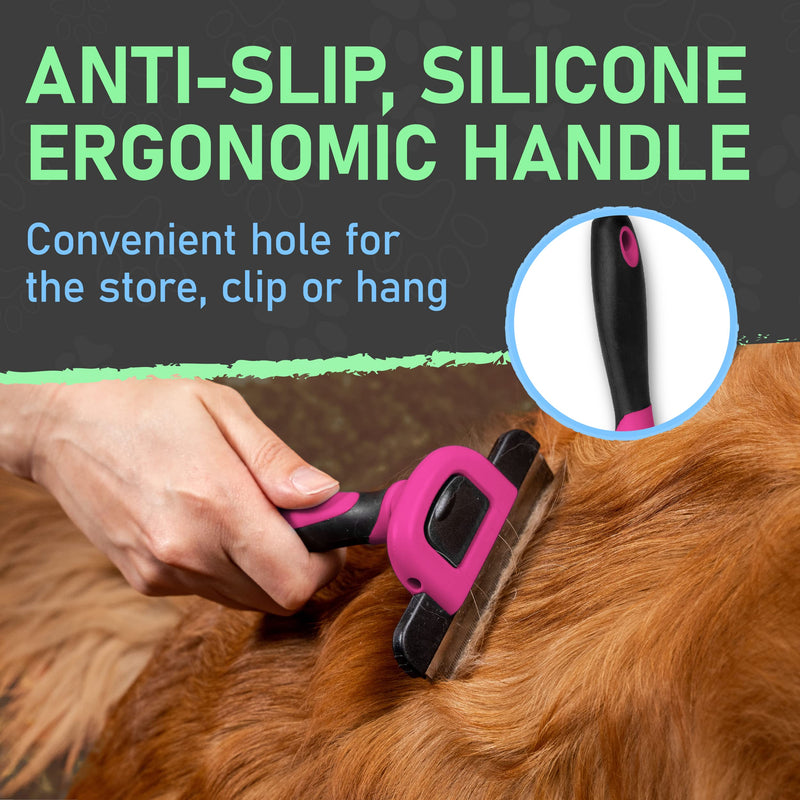 Maxpower Planet Pet Deshedding Brush - Grooming Tool for Dogs and Cats, Reduces Shedding by 95% - Comb for Short and Medium Hair - Pink - PawsPlanet Australia
