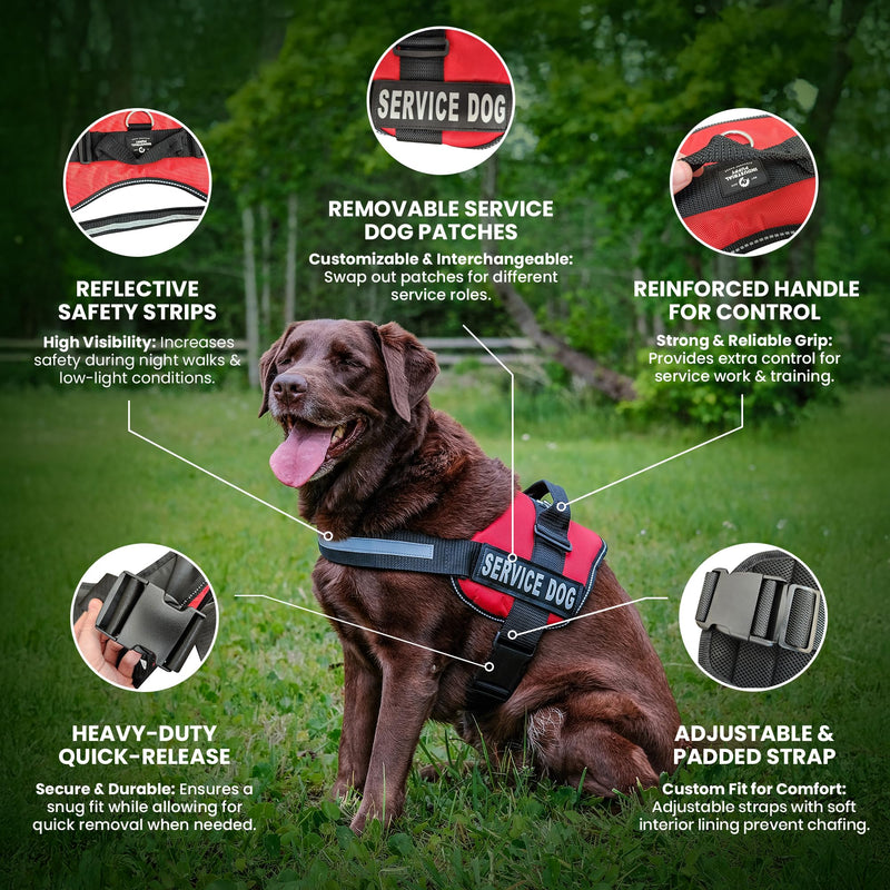 Heavy Duty Emotional Support Dog Vest Harness with Reflective Straps, Interchangeable Patches & Top Handle - ESA Dog Vest in 8 Sizes, Durable Service Dog Harness for Working and Support Dogs Bright Red Large, Fits Girth 27-33" - PawsPlanet Australia