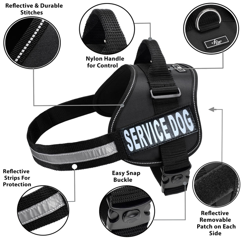 Doggie Stylz Service Dog Harness - Durable & Reflective, Adjustable for Dogs XXS to Large Sizes - Comfortable Working Dog Vest Girth 12-16" Black - PawsPlanet Australia