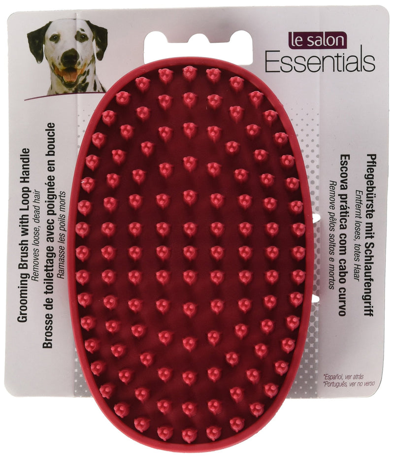 Le Salon Essentials Rubber Grooming Brush with Loop Handle Red - PawsPlanet Australia