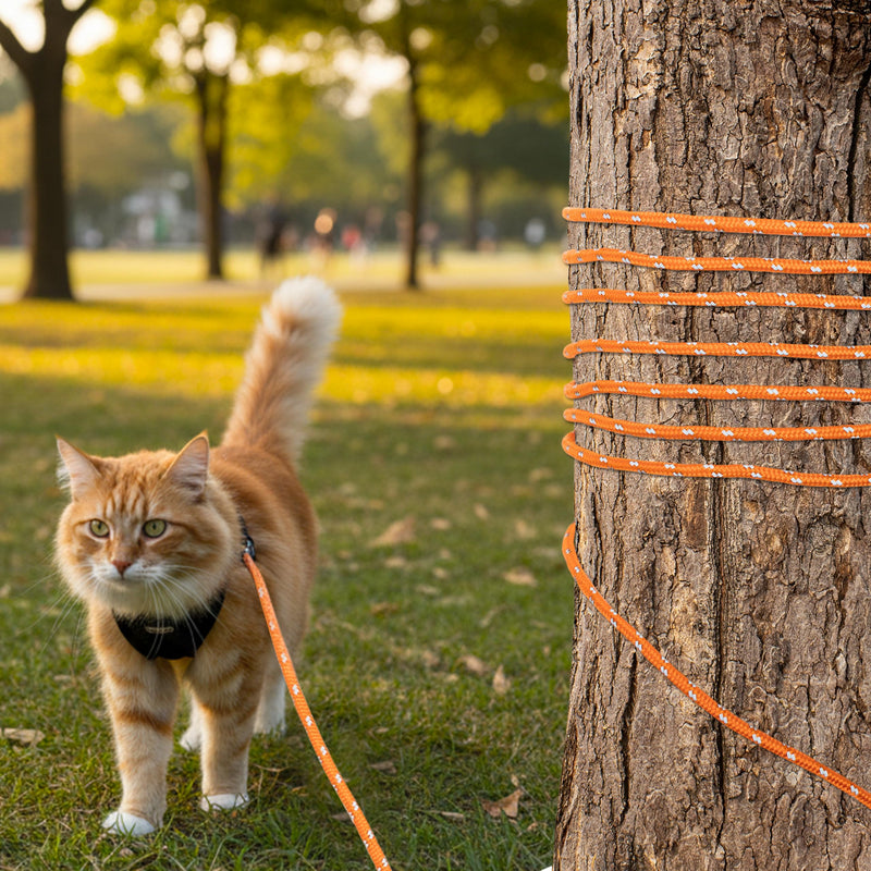 Cat Leash - 15 ft / 30 ft Reflective Long Cat Leash Outdoor for Walking Training Playing - Escape Proof Yard Lead Pet Leash Also for Cats, Small Dogs, Puppy, Kitten, Rabbit Orange - PawsPlanet Australia