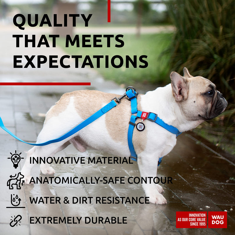WAUDOG Waterproof Dog Harness and Leash 6 Ft Set - Adjustable, Heavy Duty with Durable Metal Clasp and QR Dog Tag Set: M (20-21") + Leash 6 Ft Blue - PawsPlanet Australia