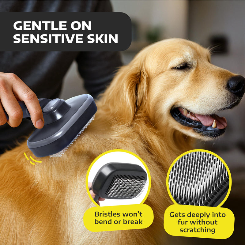 Hertzko Self Cleaning Slicker Brush for Cats & Dogs – Grooming Tool for Shedding Long & Short Hair – Retractable Bristles – Easy-Clean Cat & Dog Deshedding Brush, Painless Detangling - Black - PawsPlanet Australia