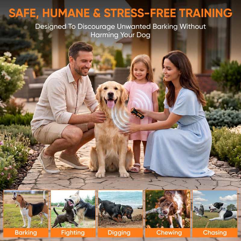 Ultrasonic Dog Bark Deterrent Device, Anti Barking Device for Dogs, Digital Display, 3 Emitters, 50FT Range, Rechargeable Bark Control Trainer w/ Flashlight, Stop Barking Device, Indoor & Outdoor