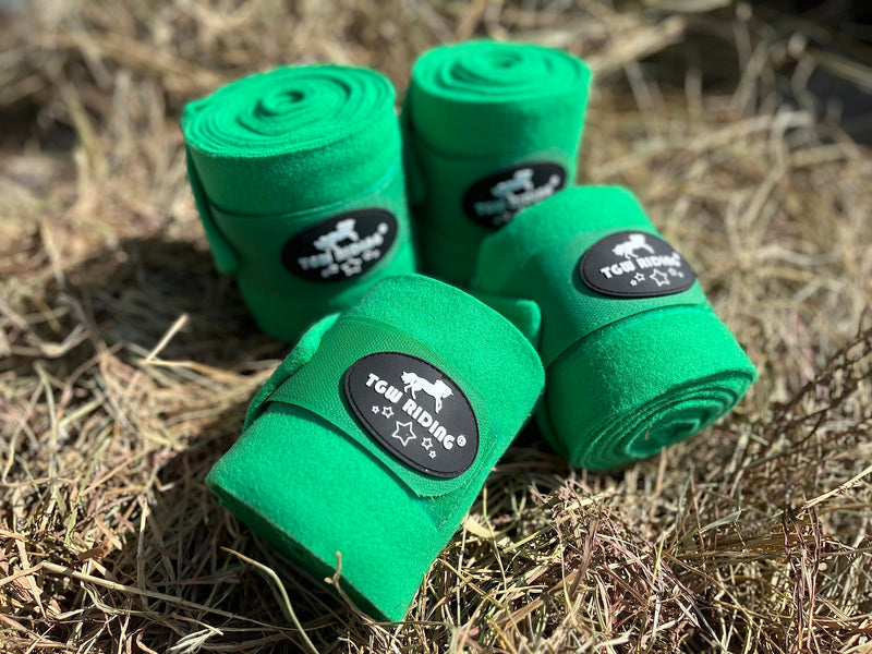 TGW RIDING Horse Polo Leg Wraps, Horse Leg Wraps, Horse Fleece Bandages,4-Pack Green - PawsPlanet Australia