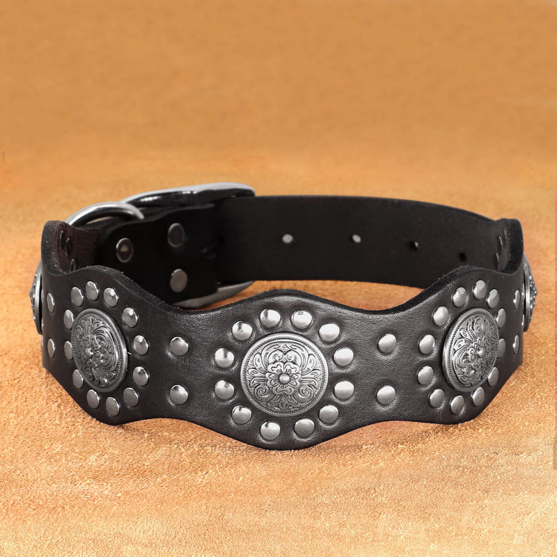 PET ARTIST Genuine Leather Dog Collar,Unique Design & Sturdy Leather,Heavy Duty Dog Collar,fit for Rottweiler Pitbull Medium&Large Dogs,Black,M M:Neck fit 16-20''(40-50cm) Black - PawsPlanet Australia