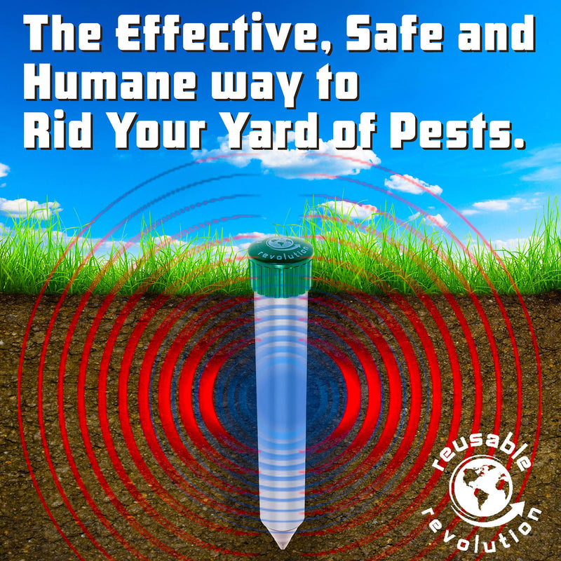 4 Pack Sonic Mole Chaser - Battery Operated Pest Repeller Stake, Scares Away Moles, Voles, Gophers and Rats by Reusable Revolution (Metal & Green)