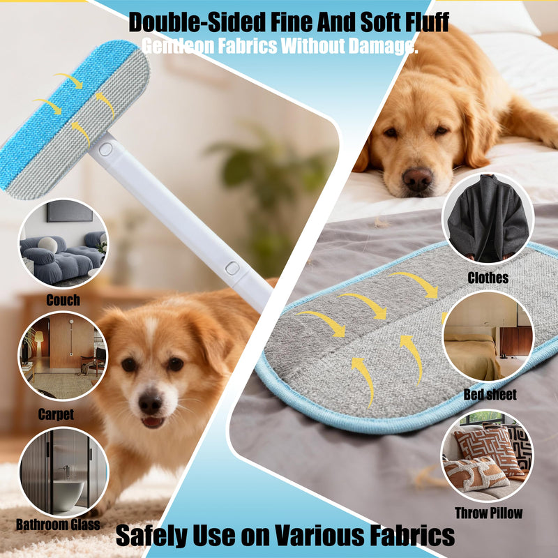 Pet Hair Remover Set – Removes Pet hair from Carpets, Furniture & Car Seats For Cat & Dog, includes 4-in-1 Magic Brush (Extended Handle) & a Electrostatic cat Hair Remover Glove.