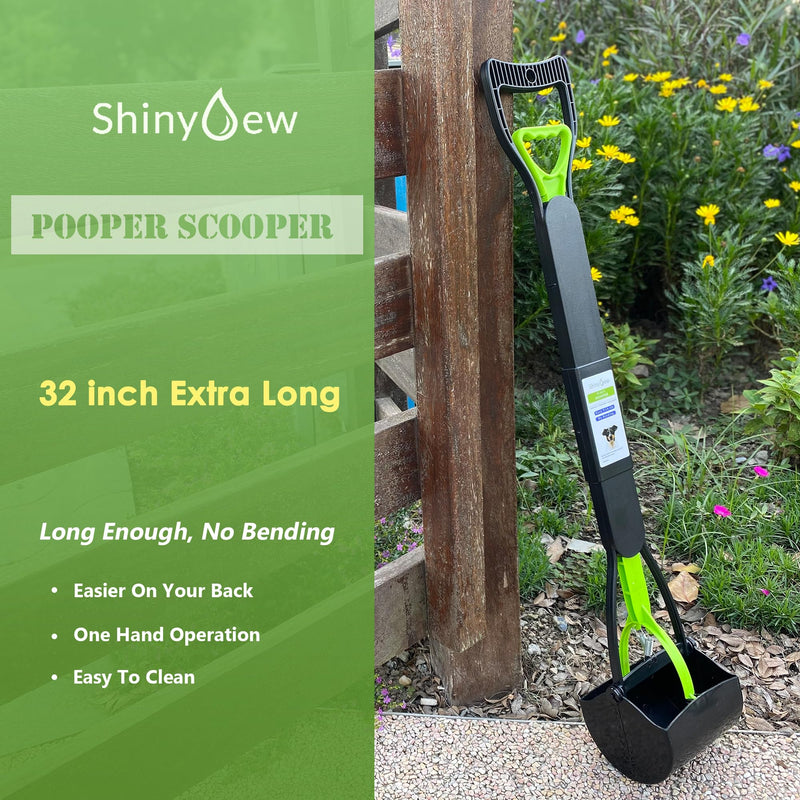 32" Pooper Scooper for Large Medium Small Dogs with Bag Attachment, Extra Long Handle Heavy Duty with 30 Dog Poop Bags & 1 Dispenser Poop Scoop, Foldable Dog Poop Picker Upper for Yard - PawsPlanet Australia
