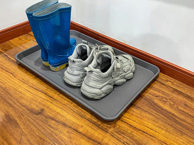 PetLike Boot Tray for Entryway Indoor, Pet Food Mat, 23 x 15.5 inch 2 Packs, Waterproof Rubber Shoe Tray for Indoor and Outdoor, Multi-Purpose Trays for Boots, Shoes, Pets, Garden 23x15.5 INCH Gray - PawsPlanet Australia