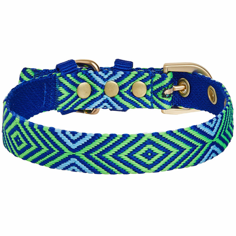 Blueberry Pet Southwestern Tribal Lozenges Stylish Green Adjustable Dog Collar with Metal Buckle, Neck 9-12.5", for Small Breed