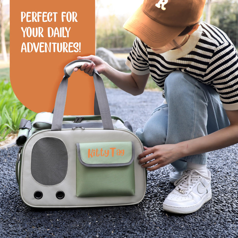Pet Carrier, Puppy Small Dog Carrier, Cat Carrier Bag, Waterproof Premium PU Leather Carrying Handbag for Outdoor Travel Walking Hiking Shopping (Green) Green - PawsPlanet Australia